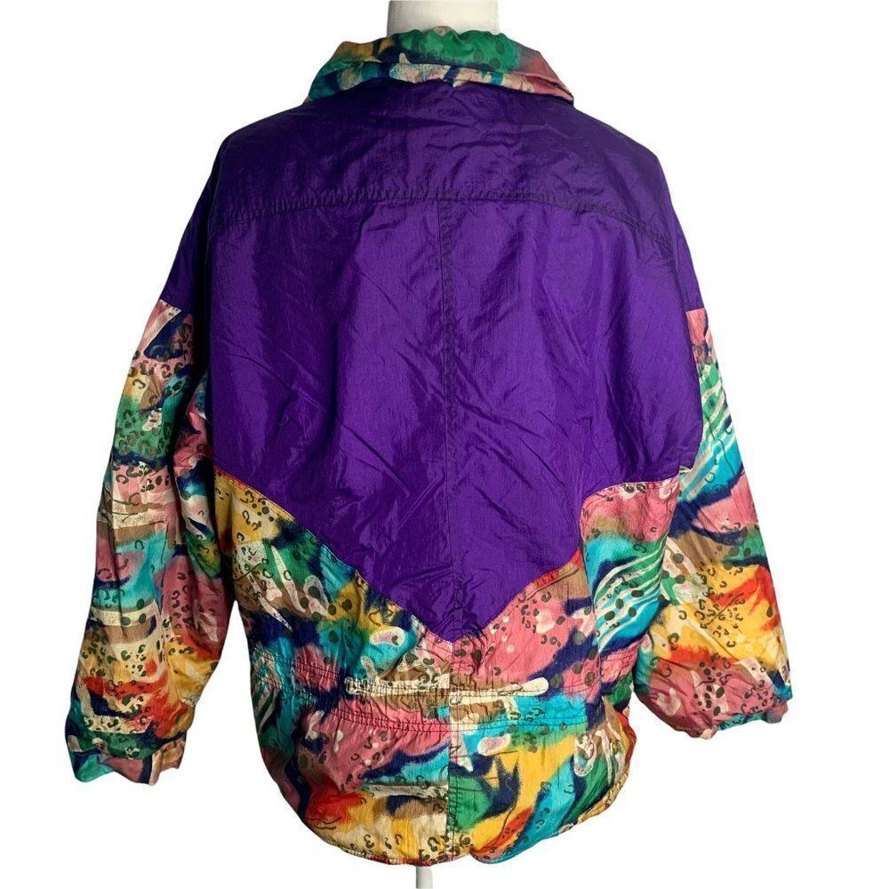 Vintage 80s Puffer Ski Jacket L Purple Bright Radical Coat - Picture 5 of 7